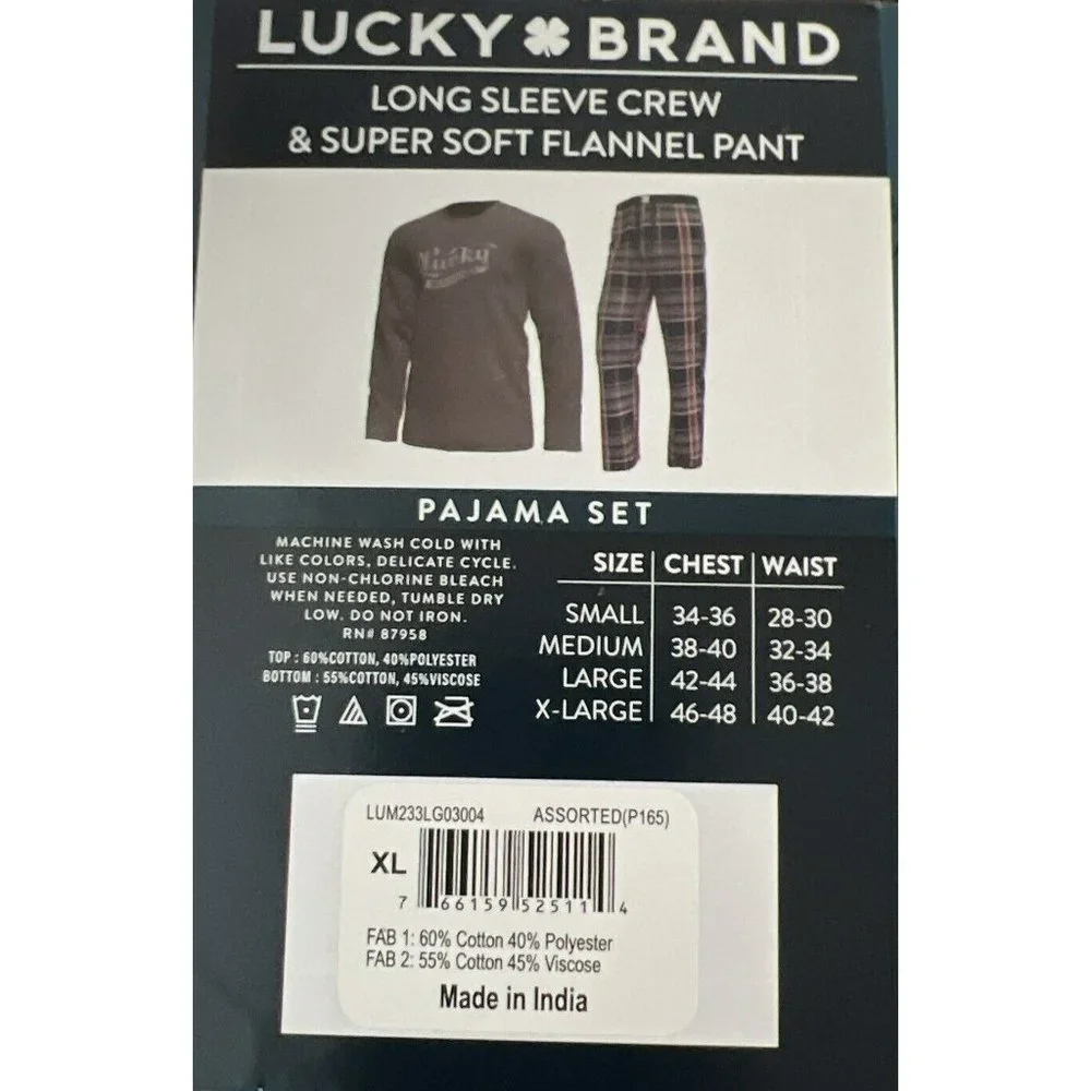 New‎ Lucky Brand Men's 2-Pc Pajama Soft  Jersey & Plaid Flannel Pant Set XL - Picture 6 of 7